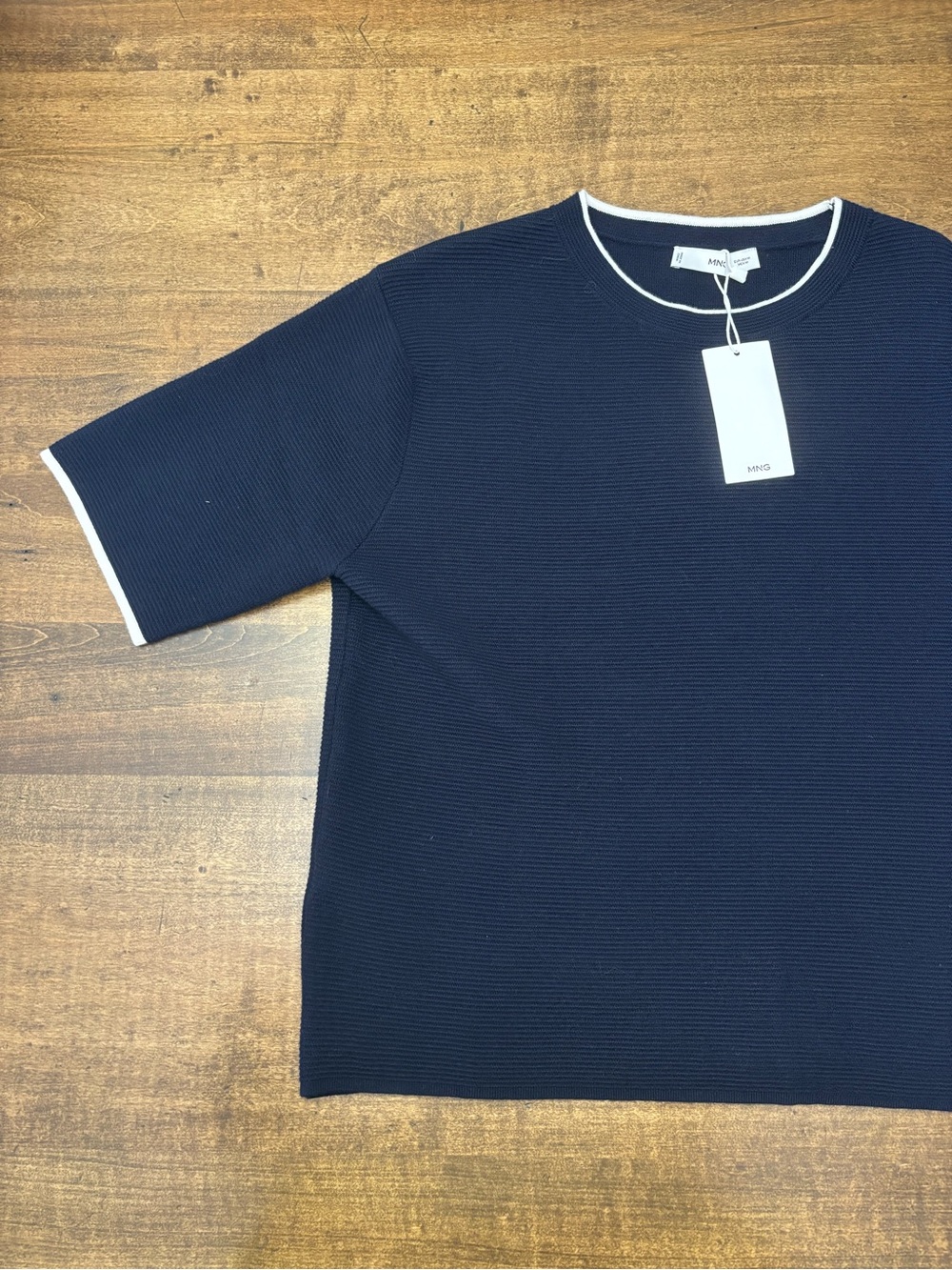 Mango Navy Short Sleeve Sweater Top Contrast Trim Size M NWT - Picture 11 of 16